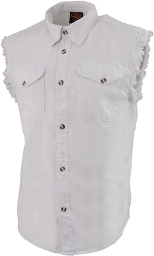 Mens Classic Light Weight Cotton Cut Off Button Down Sleeveless Shirt with Frayed Sleeves Many Colors3