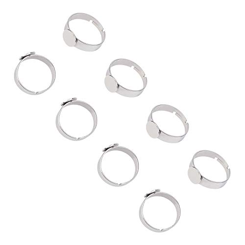 PH PandaHall 50pcs 8mm Stainless Steel Adjustable Finger Rings Components Size 7 Flat Round Ring Pad Ring Base Findings for Ring Making