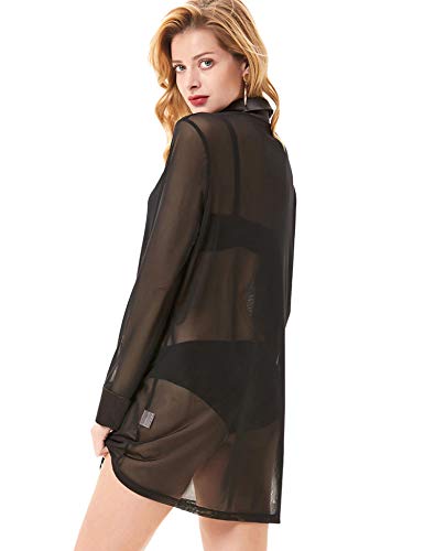 Kate Kasin Women's Sexy Sheer Sleepshirt Pajamas Mesh Blouse Lingerie(L,Black) #TOP3