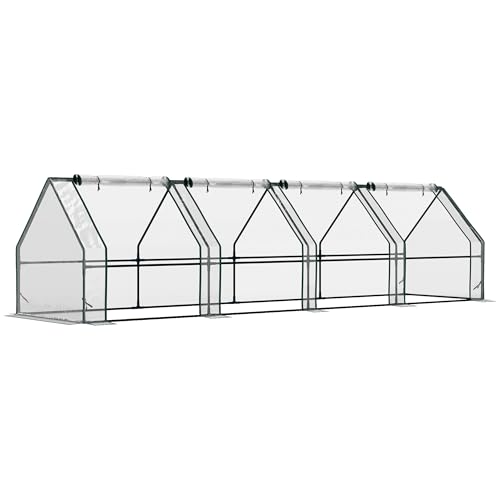 Outsunny Mini Serre de Jardin Mini Serre Tunnel 360L x 90l x 90H cm Toit Pointu Acier PE Haute densité 140 g/m² Anti-UV 4 fenêtres avec Zip enroulables Transparent