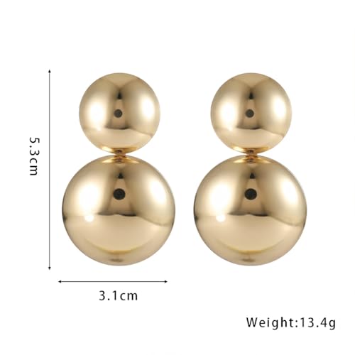 Gold Chunky Ball Bead Earrings for Women Dangling Vintage Large Geometric Half Round Balls Drop Dangly Earring Hippie Oval High Polished Jewelry Accessories3