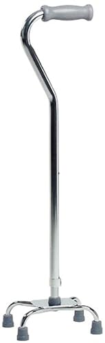 Lumex Silver Collection - Bastón cuádruple de perfil bajo, aluminio, agarre estándar, base pequeña de 8 x 6 pulgadas, capacidad de peso de 300