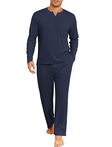 Image of JiniGolla Mens Pajamas Set Soft Short Sleeve Top and Pant Loungewear Sets 2 Piece Pjs with Pockets