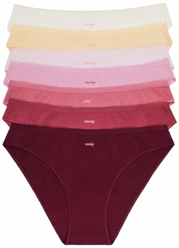 Women'secret Pack 7 Braguitas algodón Rosa Lencería, Fondo Blanco, M para Mujer