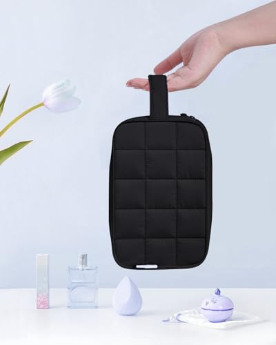 Image of Narwey Quilted Makeup Bag Puffy Make up Bag Cosmetic Bag Organizer, Puffer Travel Toiletry Bag for Traveling Women Girl, Travel Bag for Toiletries, Skincare Medicine Bags (Black)