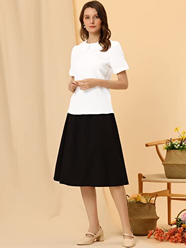 Allegra K Peter Pan Collar Blouse for Women's Floral Jacquard Puff Short Sleeve Kawaii Top4