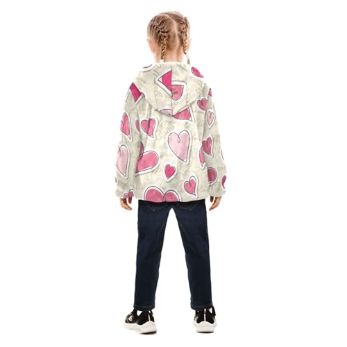 OTVEE Valentine Pink Heart Kids Hoodie Jackets Fall Spring Full Zip Warm Outwear Coat4