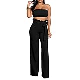 GUOLEZEEV Women's 2 Piece Jumpsuit Bell Bottom Bandage Pant+Strapless Bodycon Crop Top M