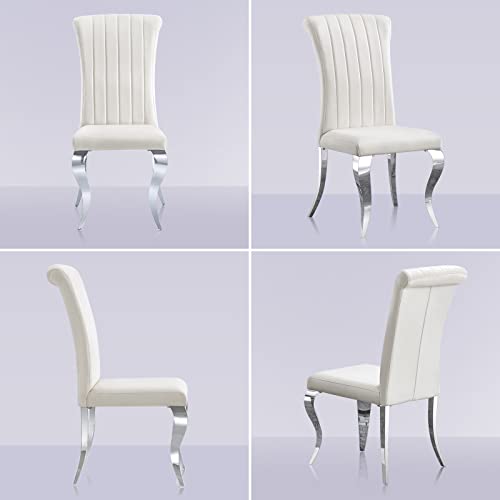 Azhome Dining Chairs Set Of 6, Beige Velvet Upholstered Dining Room Chairs With Silver Mirror Stainless Steel Cabriole Legs #TOP6