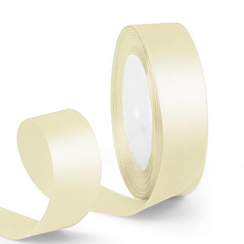 HimBen 1 Inch 25 Yards Satin Ribbon Ivory, Solid Color Fabric Ribbon for Gift Wrapping, Wedding, Polyester Gift Ribbon for Birthday Party Decoration, Craft, Hair, Floral, Sewing