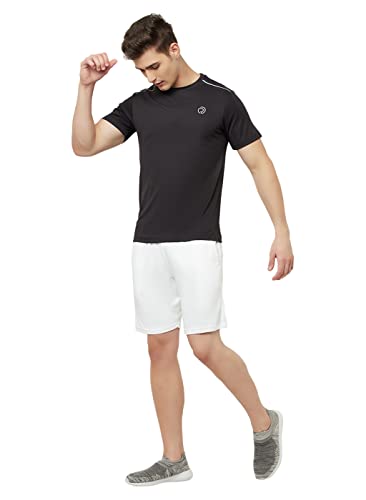 Image of TRUEREVO Mens Solid Half Sleeve Round Neck Sports T Shirt Polyester Fabric with Reflective Details for Gym Training Workout Running