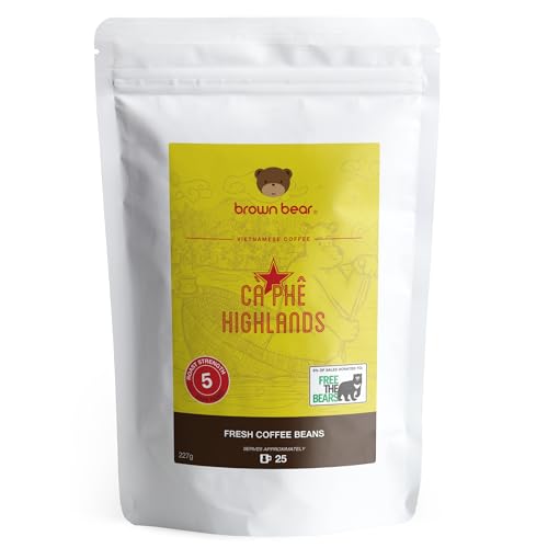Vietnamese Coffee Beans 227g - Very Strong Dark Roast Vietnam Robusta - Strength 5 - For Coffee Machines & Vietnamese Phin Ca Phe Drip Filter & French Press - Brown Bear - Donation To Free The Bears