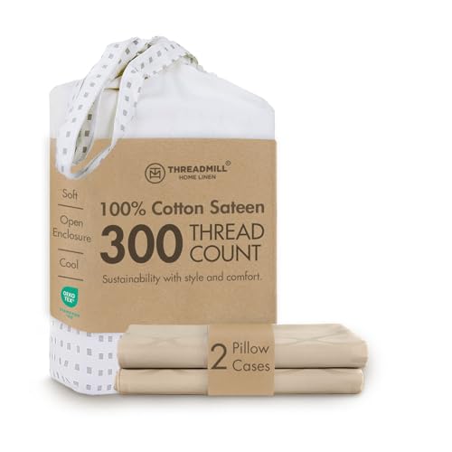 Threadmill 300TC Cotton Standard Pillowcases, Sateen, Jacquard, Beige