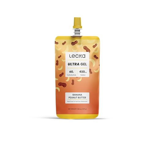 Image of Lecka Ultra Gel - 65g Carbs per Pouch - High-Carb Real Fruit Running Fuel, Resealable Spout, No Maltodextrin, Vegan - Ultra Endurance (Banana Peanut Butter)