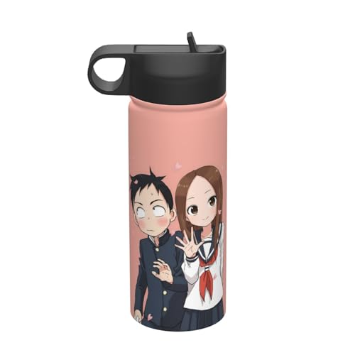 からかい上手の高木さん 水筒 真空断熱ケータイマグ 500ml-600ml ステンレスボトル 車用 直飲み 保温 保冷 フタ付きコーヒーカップ アウトドア 車のネイブに最適 スポーツタイプ ステンレスクールボトル 軽量 隔? 水筒 男の子 女の子