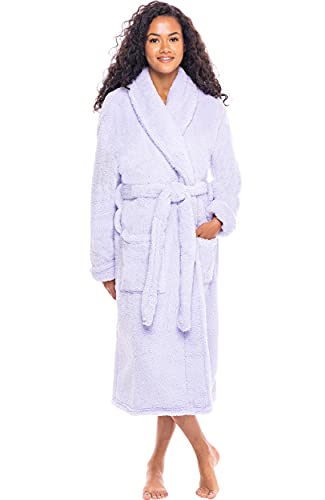 Alexander Del Rossa Women's Plush Fleece Robe, Warm Shaggy Bathrobe, Small-Medium Lavender (A0302LAVMD)