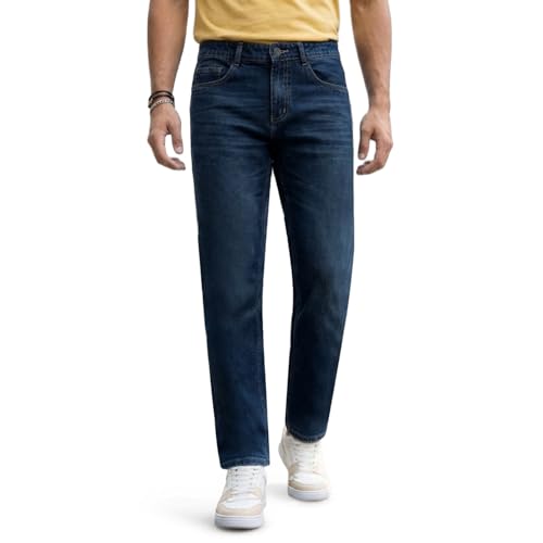 Image of Urbano Fashion Men's Relaxed Fit Washed Denim Jeans Non-Stretchable