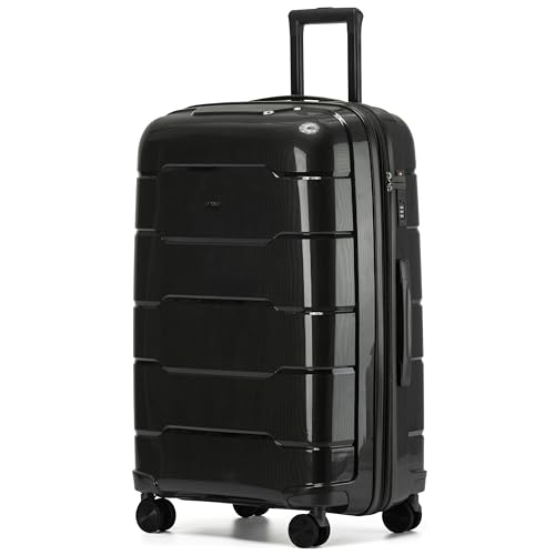 CRUW Large 28" Checked Luggage 77x51x32cm + Expandable Hold Baggage (114/121 Liters) Polypropylene Suitcase TSA Approved Lock 8 Silent Spinner Wheels Lightweight Suitcases Airline-Approved Travel
