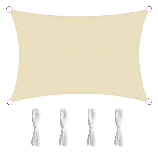 MVPower Tenda a Vela 3x4m Rettangolo, Tenda Parasole Esterno, Telo da Sole in Polyster, Anti-Raggi UV, Parasole per Esterni, Giardino, Cortile, con Borsa, Beige