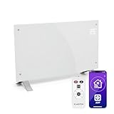 Klarstein Bornholm Curved Smart - calefactor, pantalla LED, panel táctil, programable, control por app, 2 niveles: 1000 y 2000 W, termostato 5-45°C, regulador de temperatura, modo eco, blanco