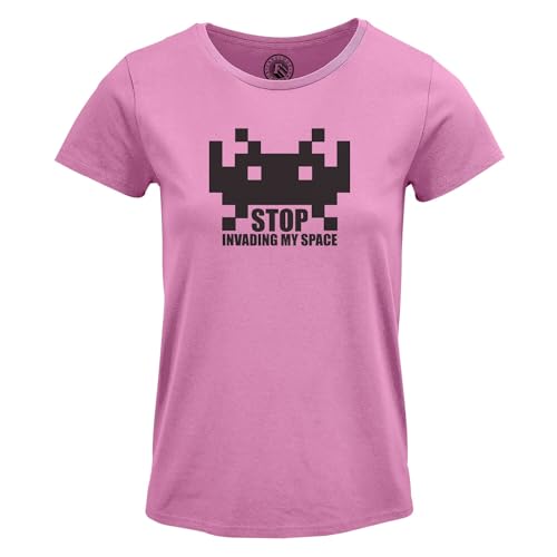 T-shirt Geek Femme Stop Invading My Space | Tee Shirt Retro Gaming Arcade Col Rond