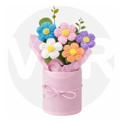 Image of VCR Handmade Mix Crochet Bouquet- Pack of 1 - Hand Woven Knitted Artificial Hand Knitted Bouquet Flower for Office Desk, Table, Car, Bedroom, Wedding & Special Occasions