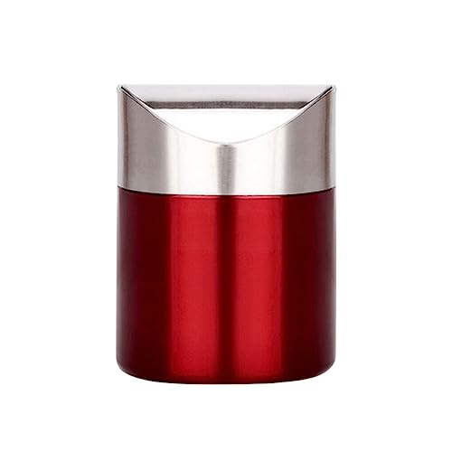 PBDEIOEOE Papelera para dormitorio, 1 cubo de basura de acero inoxidable for escritorio, con tapa abatible, accesorios de almacenamiento.(Wine red)