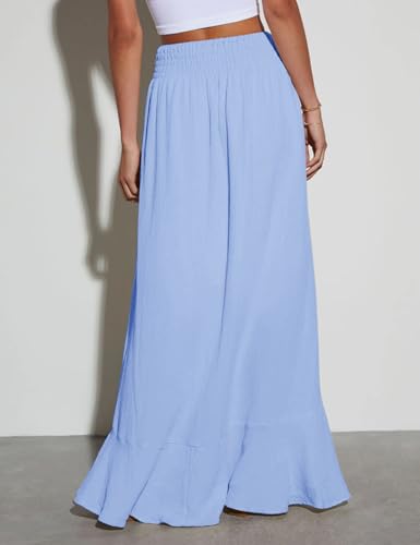 Image of Minclouse Women's Elastic Tie Waist Button Down Maxi Skirts Casual Loose Flowy Swing Slit Front Dress