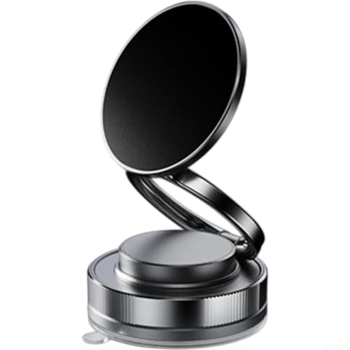 Zilimontt Soporte de metal para teléfono de coche con ventosa al vacío y soporte magnético para 16/15/14/13/12-360°, diseño giratorio y plegable, compatible con parabrisas, (negro)