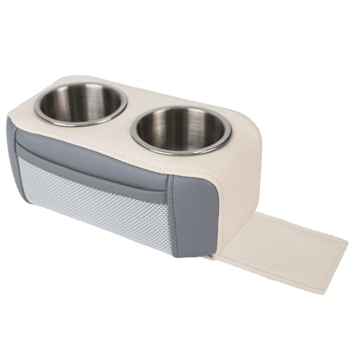 AmarinePlay Boat Seat Cup Holders for Drinks,Pontoon Cup Holders for Boat, Marine Pontoon Double Drink Holder with Side Pocket,Must Have Boat Accessories White&Grey-1Pack