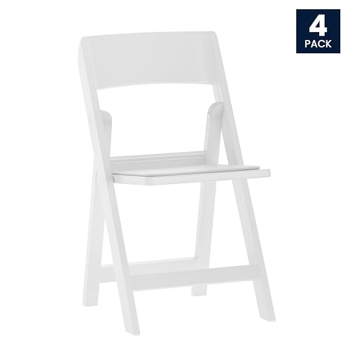 Image of Flash Furniture Hercules Tucker Commercial White Resin Folding Chair - Lightweight, Vinyl Padded Removable Seat, Indoor Outdoor Use, Event & Wedding Ready, Set of 4