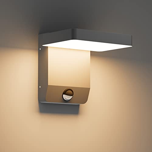 K-Bright Luminaire exterieur avec detecteur de mouvement, Lumière extérieure angle d'éclairage réglable 20W 1320lm 3000K IP65 Applique Murale Gris foncé(rectangle)