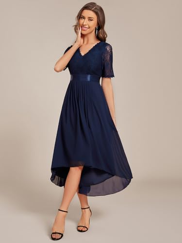 Image of Ever-Pretty Women's V Neck Lace Chiffon Half Sleeves A Line Hi-Lo Wedding Guest Dresses 04489