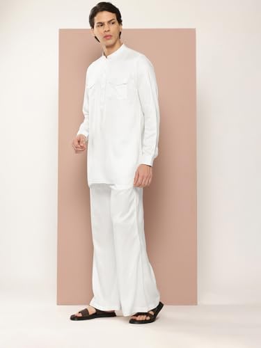 Image of See Designs Men's Long Sleeve Curved Hem Mandarin Collar Rayon Solid Pathani Sets