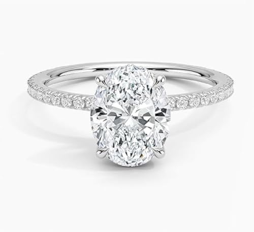 Moissanite Engagement Ring, 1-3 CT Oval Cut, Hidden Halo Solitaire Pave Setting Ring For Women 10K 14K 18K Solid Gold & 925 Sterling Silver2