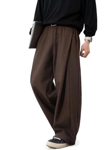 Mens Pleated Wide Leg Old Money Baggy Pants Casual...