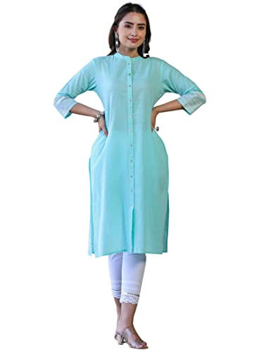 Image of Juniper Women's Pink Cotton Slub Embroidered Straight Kurta