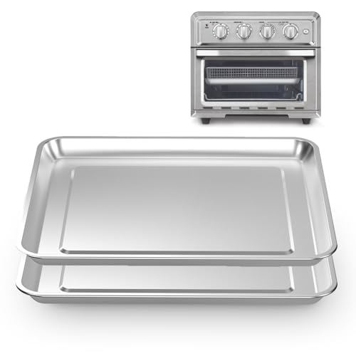 Image of Baking Pan Stainless Steel Set of 2, 12.4"x11" Air Fryer Pan Replacement Tray for Cuisinart TOA-060 and TOA-065 TOA-70 Airfryer Toaster Oven Accessories Parts for Cooking Bread and Broiling, NonStick