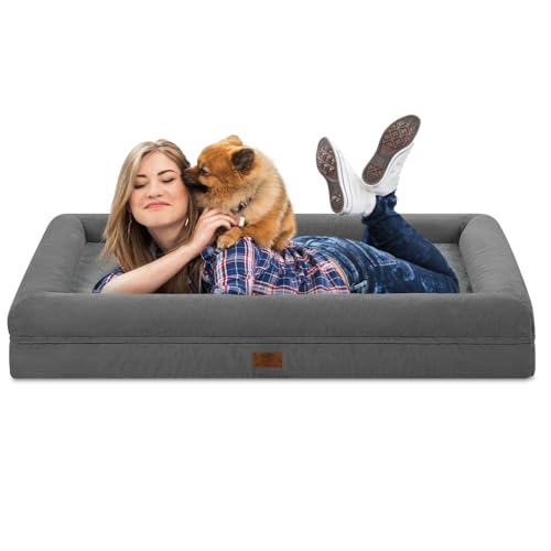 Image of Jumbo Waterproof Dog Bed for Extra Large Size Dogs with Bolster | 360 Degree Bolster Support, Egg Crate Foam, Waterproof Liner, Non-Slip Bottom, Machine Washable Cover, 53 x 42 Inch