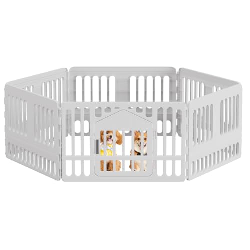 Image of BestPet 24 Inch Dog Playpen, 6-Panel Plastic Pet Playpen with Door, Indoor Puppy Exercise Pen, Large Space Dog Fence for Small Medium Dogs, No Assembly Required, White