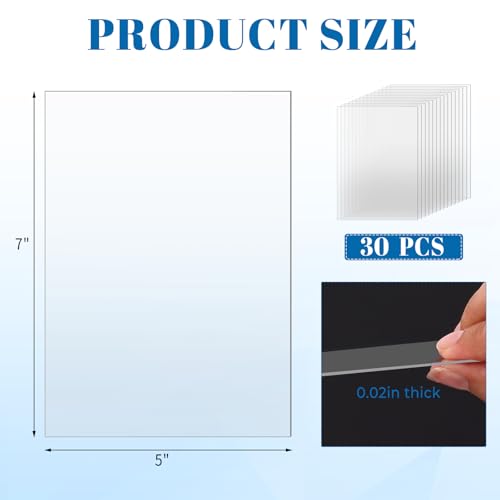 Image of TKOnline 30 PCS Plexiglass Sheets, 5 inch x 7 inch x 0.02 Clear PET Sheet Panels, Clear Acrylic Plastic Sheet for Picture Frame, Invitations, Poster Frames Plastic Board