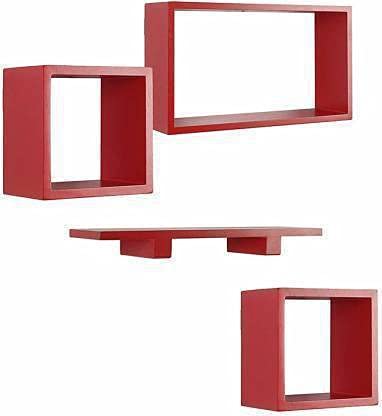 IRFANHANDICRAFTS Engineered Wooden Wall Shelf for Keeping Showpieces, Books and Trophies red Colored with Ultra Glossy Finish Set of 3 Shelf and 1 Plane Shelf IH.140