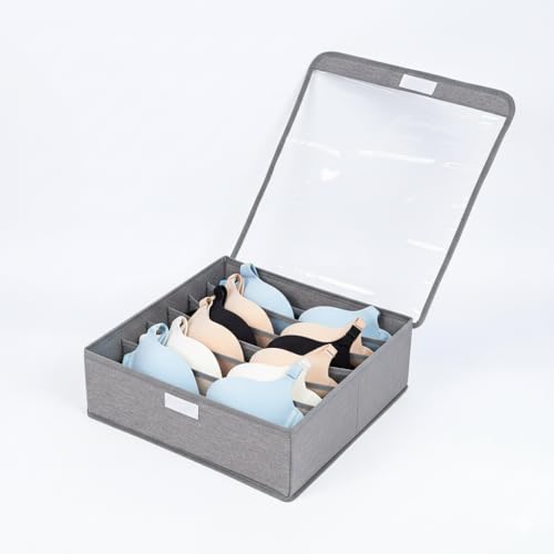 Image of House of Quirk 7 Slot Foldable Underwear and Bra Drawer Organizer, Closet, Dresser, Drawer, Organizer, Fabric Basket, Clothes, Bra, Underwear, Clothing, Divider (Grey)