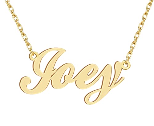 Dancing Wolf 18k Gold Plated Joey Name Necklace Stainless Steel Nameplate Necklaces Jewelry for Womens Moms