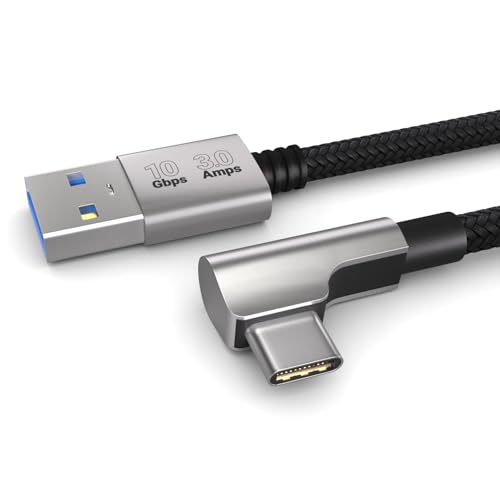 PAXO Cable USB A a USB C de 0,2 m, 10 Gbit/s, conector acodado a 90°, 3A, USB 3.2 Gen2, cable de carga y datos USB tipo C, negro