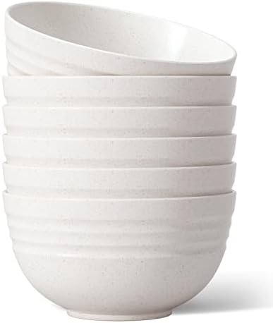 【NOT CERAMIC】Unbreakable Cereal Bowls, 25 OZ Wheat Straw Bowls Microwave and Dishwasher Safe BPA-Free Eco-Friendly Bowl Beige Color for Cereal, Serving ,Soup, Oatmeal, Pasta and Salad(Set Of 6)
