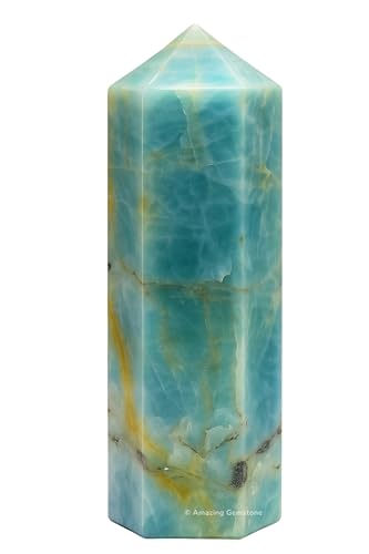 Image of Amazing Gemstone Large Caribbean Calcite Crystal Towers ~ Natural Healing Crystal Point Obelisk for Reiki Healing and Crystal Grid (5.5 to 6 INCH)