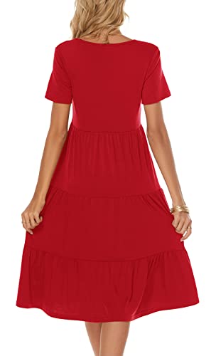 Berydress Women's Casual Summer Tiered Midi Dress 2025 Short Sleeve V-Neck Loose Cotton Ruffle Babydoll Dress Boho Sundress