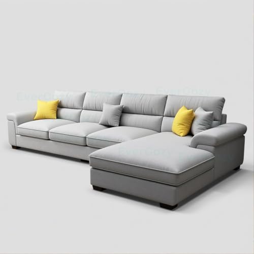 Image of Italino 5 Seater Luxurious L Shape Fabric Sofa Set (Right Side Lounger, Light Grey) | 5 to 6 Person Wooden Corner Sofa Couch for Living Room Bedroom Home Hall Furniture