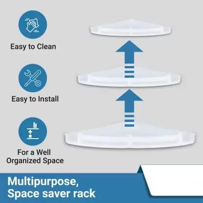 Image of Acrylic Unbreakable 3-Layer Transparent Corner Shelf for Bathroom | Wall Mount Racks for Soap, Shampoo & Toiletries | Sizes 5 inchx5 inch, 7 inchx7 inch, 9 inchx9 inch | Durable & Space-Saving (2 Set of 3pc)